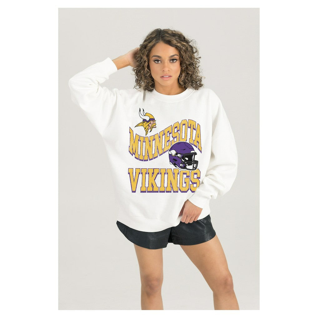 Gameday Couture Women's Oversized Hard Earned Premium Fleece Pullover Sweatshirt - Minnesota Vikings