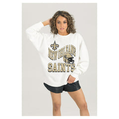 Gameday Couture Women's Oversized Hard Earned Premium Fleece Pullover Sweatshirt - New Orleans Saints