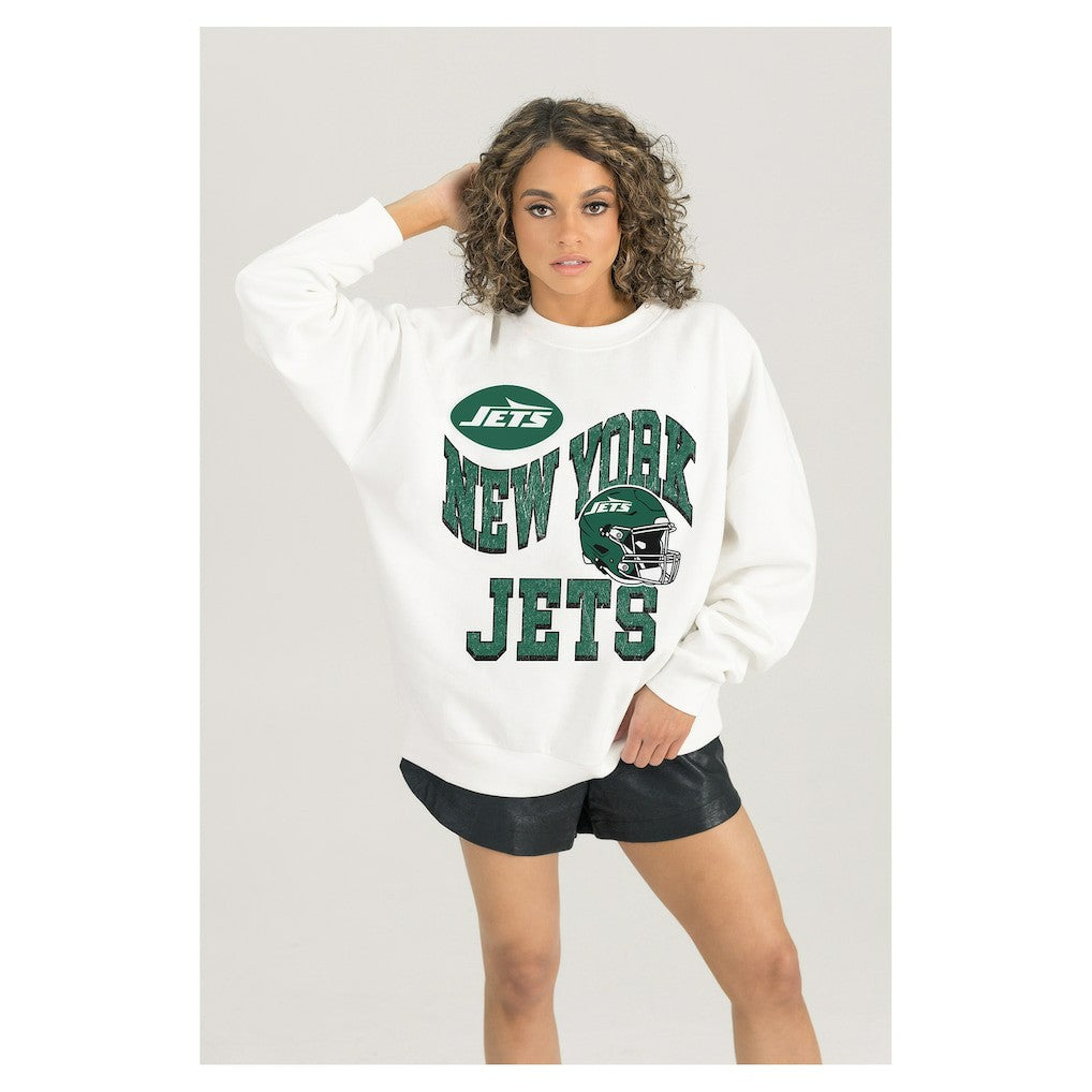 Gameday Couture Women's Oversized Hard Earned Premium Fleece Pullover Sweatshirt - New York Jets