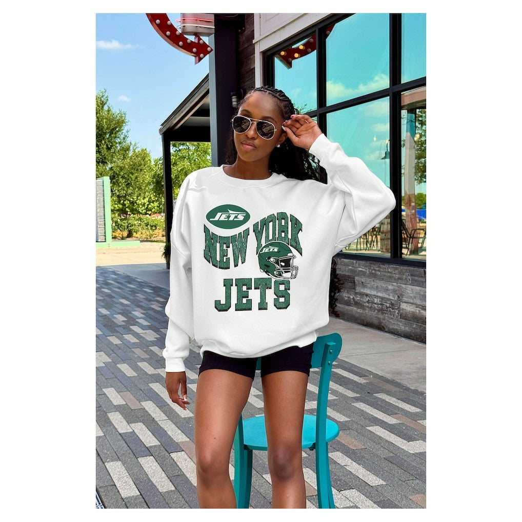 Gameday Couture Women's Oversized Hard Earned Premium Fleece Pullover Sweatshirt - New York Jets