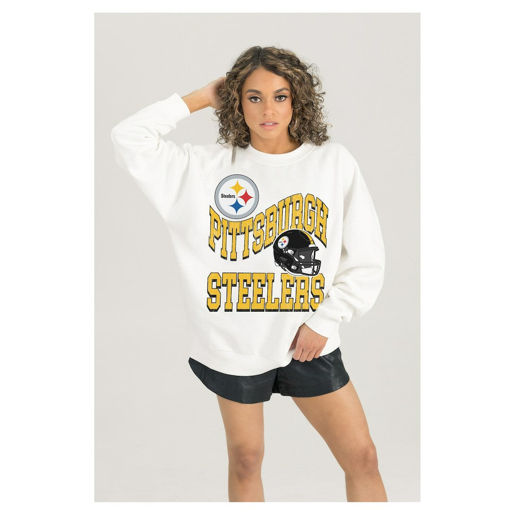 Gameday Couture Women's Oversized Hard Earned Premium Fleece Pullover Sweatshirt - Pittsburgh Steelers