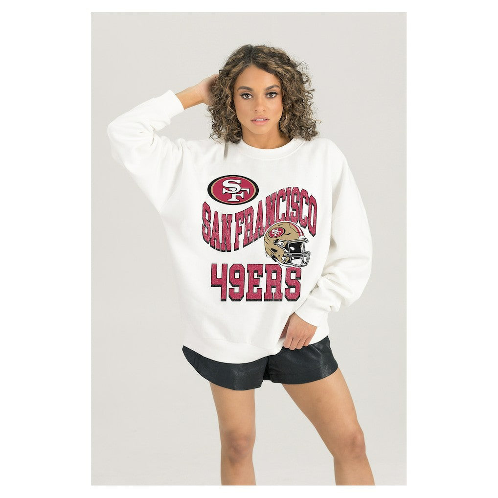Gameday Couture Women's Oversized Hard Earned Premium Fleece Pullover Sweatshirt - San Francisco 49ers