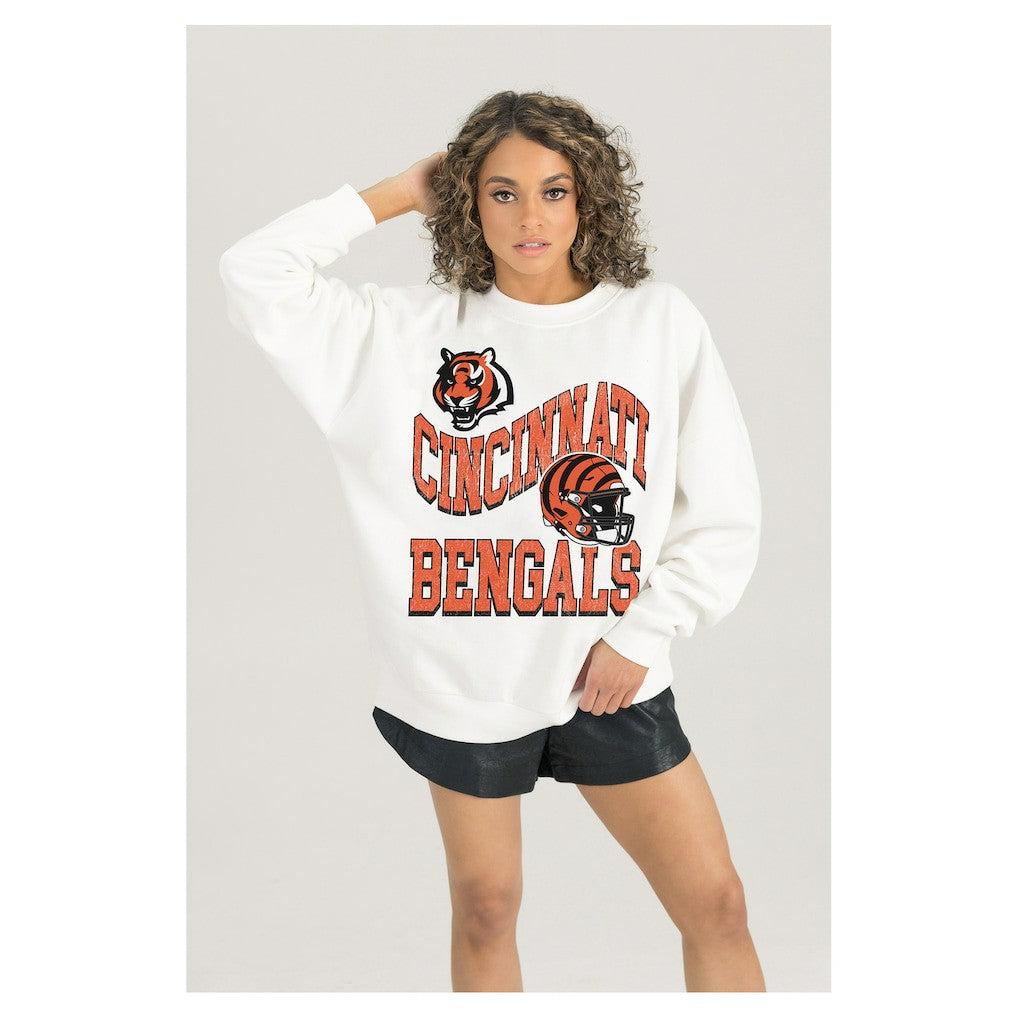 Gameday Couture Women's Oversized Hard Earned Premium Fleece Pullover Sweatshirt - Cincinnati Bengals