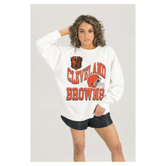 Gameday Couture Women's Oversized Hard Earned Premium Fleece Pullover Sweatshirt - Cleveland Browns
