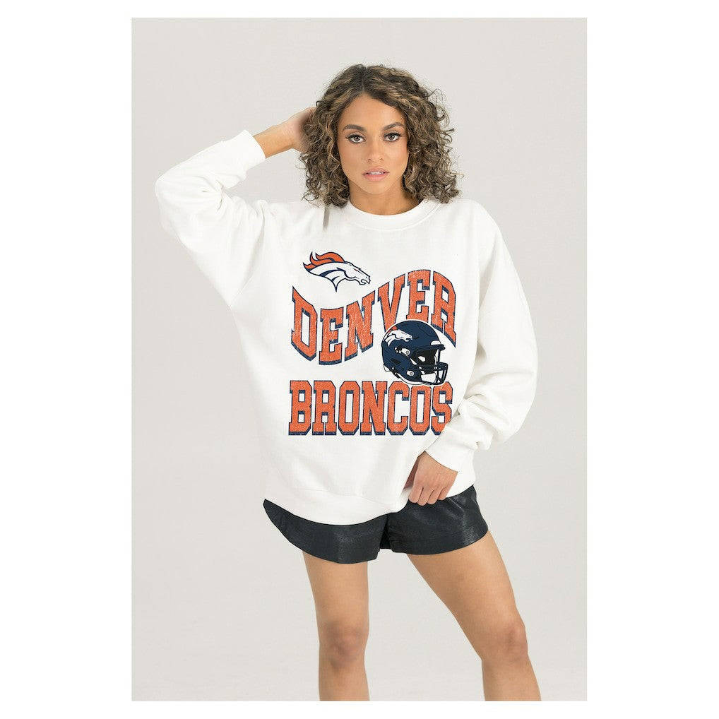 Gameday Couture Women's Oversized Hard Earned Premium Fleece Pullover Sweatshirt - Denver Broncos