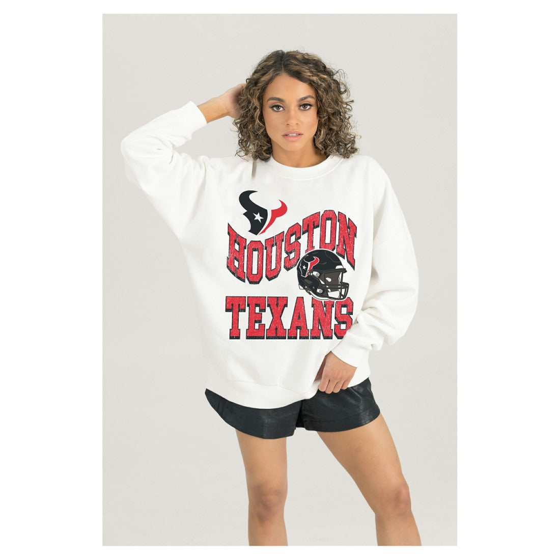 Gameday Couture Women's Oversized Hard Earned Premium Fleece Pullover Sweatshirt - Houston Texans