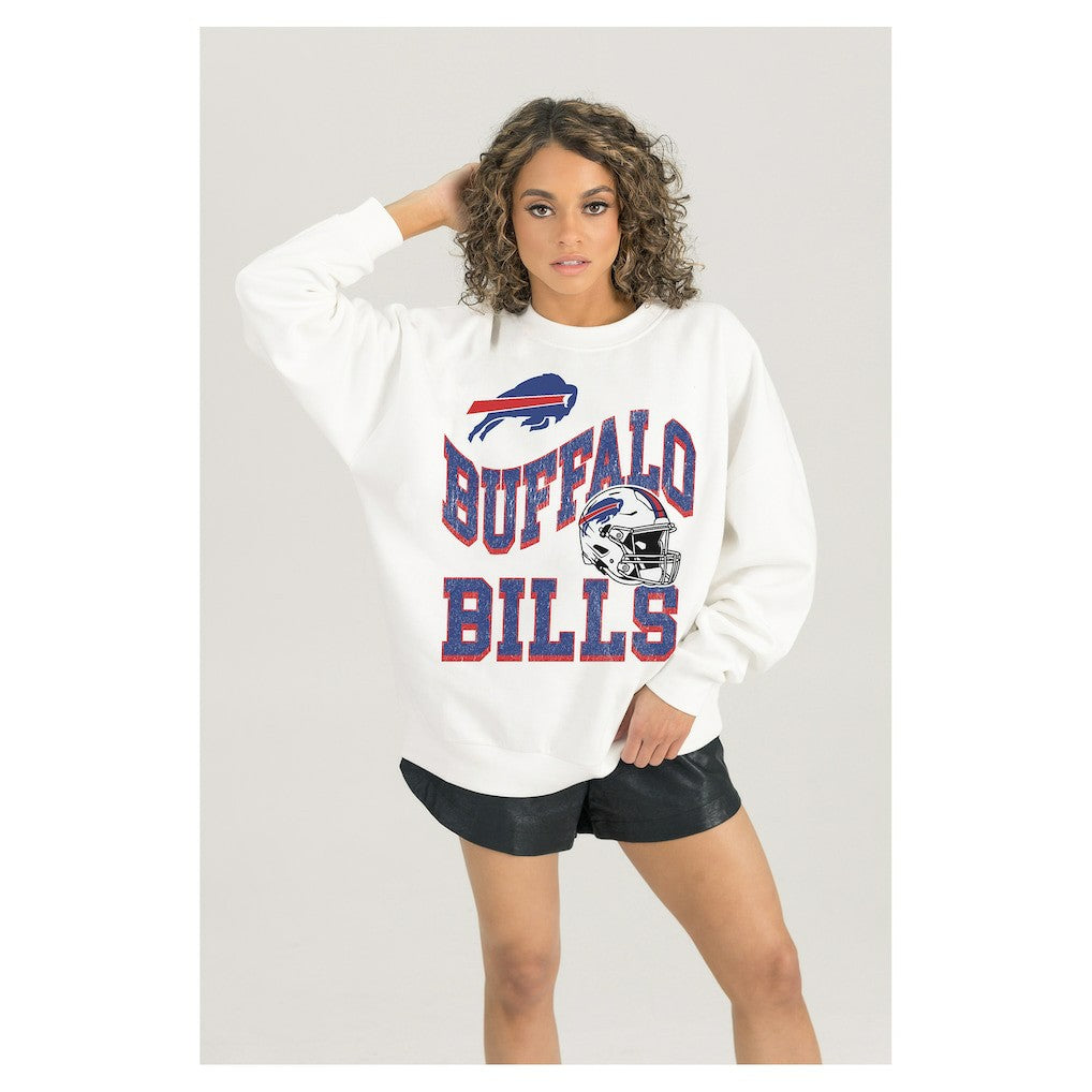 Gameday Couture Women's Oversized Hard Earned Premium Fleece Pullover Sweatshirt - Buffalo Bills