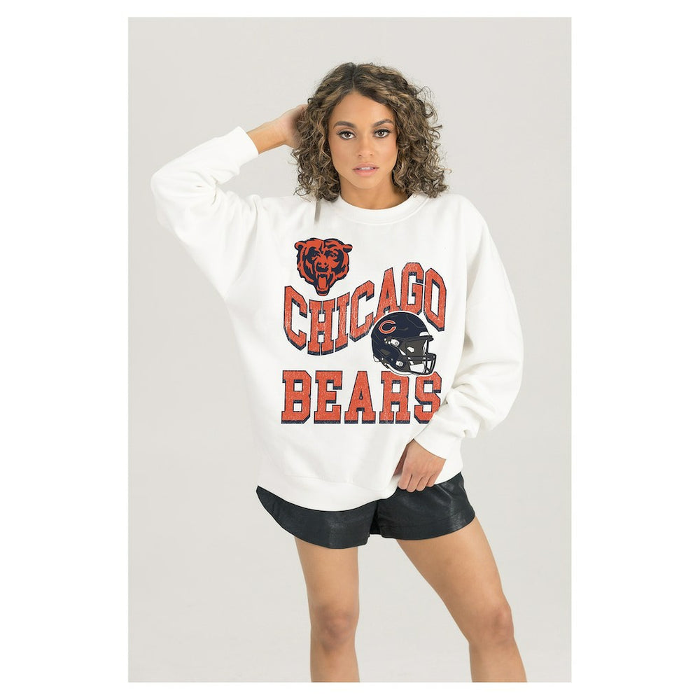 Gameday Couture Women's Oversized Hard Earned Premium Fleece Pullover Sweatshirt - Chicago Bears
