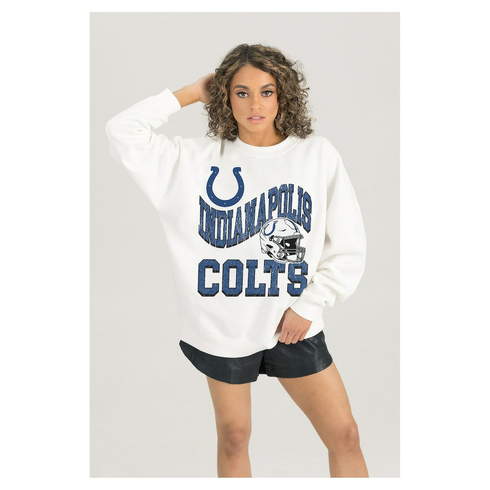 Gameday Couture Women's Oversized Hard Earned Premium Fleece Pullover Sweatshirt - Indianapolis Colts