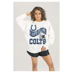 Gameday Couture Women's Oversized Hard Earned Premium Fleece Pullover Sweatshirt - Indianapolis Colts