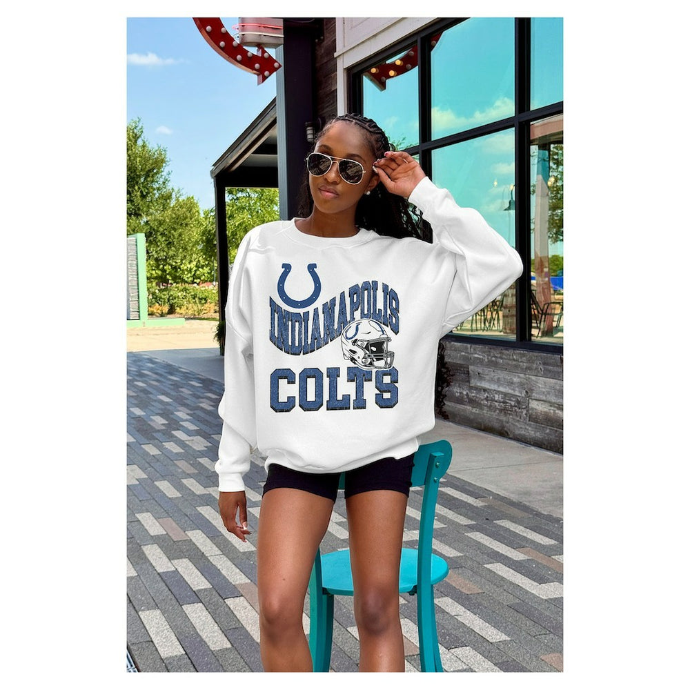 Gameday Couture Women's Oversized Hard Earned Premium Fleece Pullover Sweatshirt - Indianapolis Colts