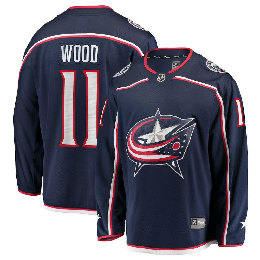 NHL Navy Miles Wood Columbus Blue Jackets Fanatics Home Breakaway Jersey