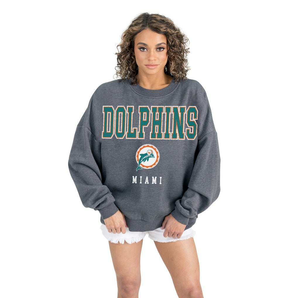 Gameday Couture Women's Bring Your Energy Oversized Premium Fleece Pullover Sweatshirt - Miami Dolphins
