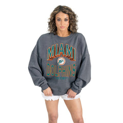 Gameday Couture Women's Long Weekends Oversized Premium Fleece Pullover Sweatshirt - Miami Dolphins