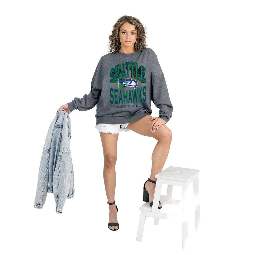 Gameday Couture Women's Long Weekends Oversized Premium Fleece Pullover Sweatshirt - Seattle Seahawks