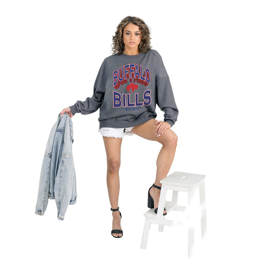 Gameday Couture Women's Long Weekends Oversized Premium Fleece Pullover Sweatshirt - Buffalo Bills