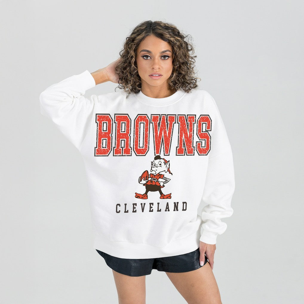 Gameday Couture Women's Classic Sunday Drives Oversized Premium Fleece Pullover Sweatshirt - Cleveland Browns