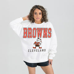 Gameday Couture Women's Classic Sunday Drives Oversized Premium Fleece Pullover Sweatshirt - Cleveland Browns
