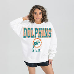 Gameday Couture Women's Classic Sunday Drives Oversized Premium Fleece Pullover Sweatshirt - Miami Dolphins