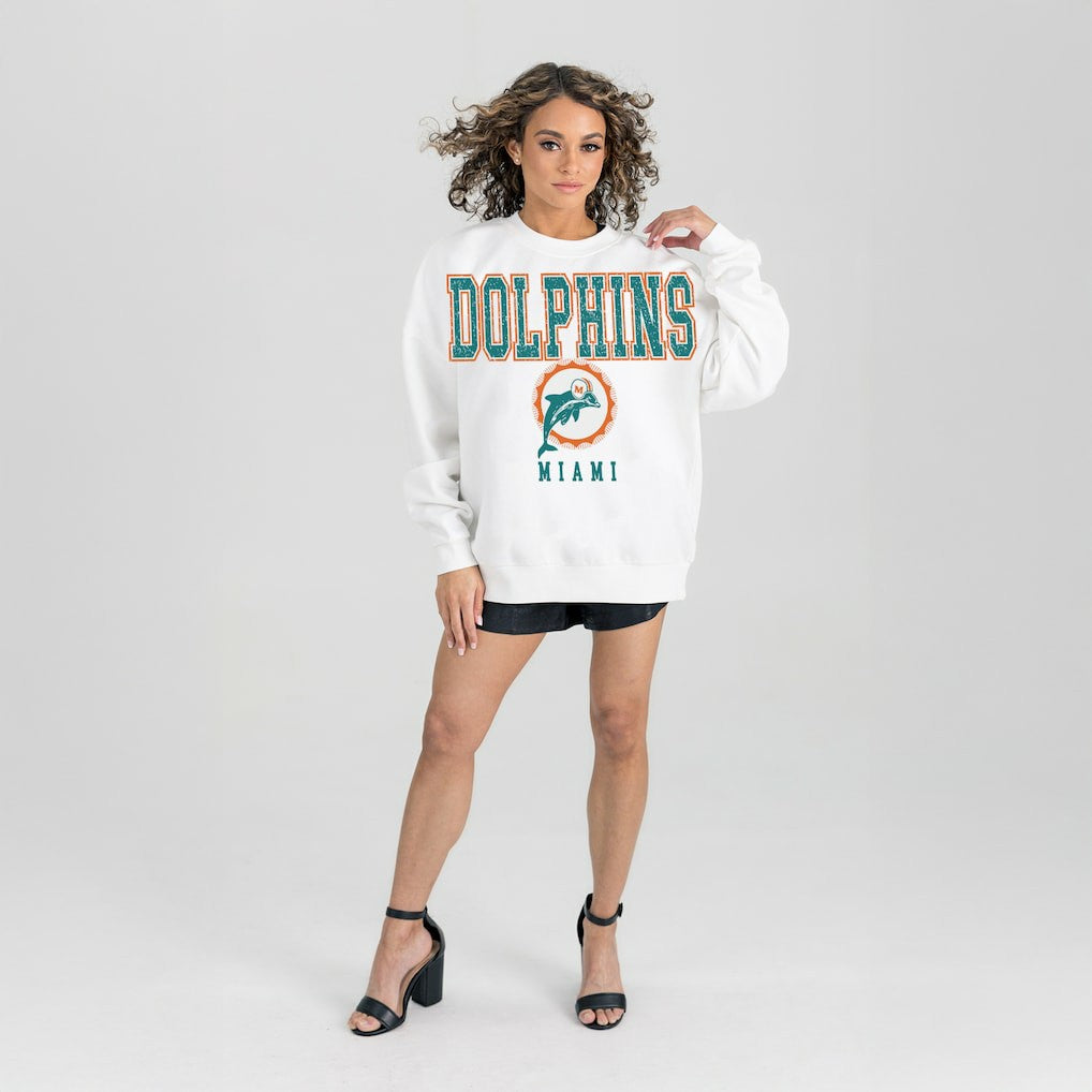 Gameday Couture Women's Classic Sunday Drives Oversized Premium Fleece Pullover Sweatshirt - Miami Dolphins