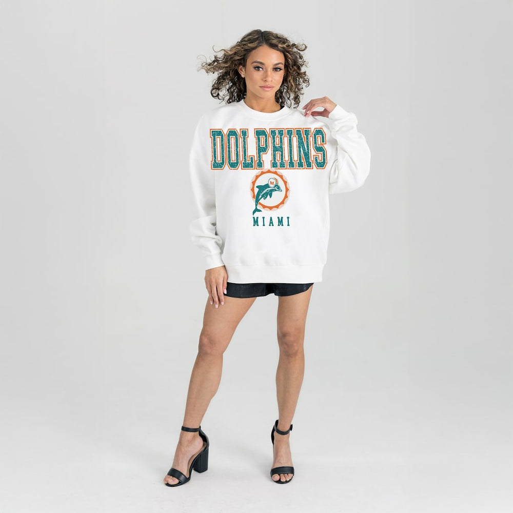 Gameday Couture Women's Classic Sunday Drives Oversized Premium Fleece Pullover Sweatshirt - Miami Dolphins