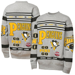 NHL Heather Gray Pittsburgh Penguins Mitchell & Ness Youth Allover Print Fleece Crewneck Sweatshirt
