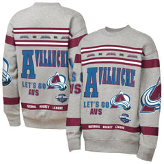 NHL Heather Gray Colorado Avalanche Mitchell & Ness Youth Allover Print Fleece Crewneck Sweatshirt