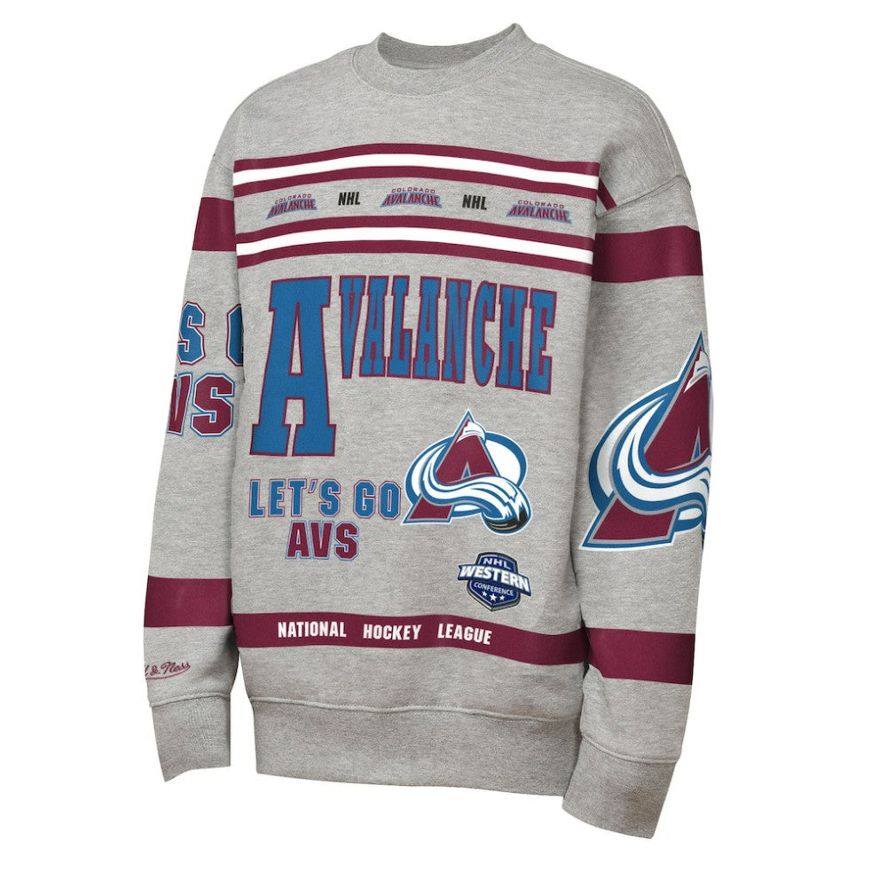 NHL Heather Gray Colorado Avalanche Mitchell & Ness Youth Allover Print Fleece Crewneck Sweatshirt
