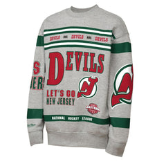 NHL Heather Gray New Jersey Devils Mitchell & Ness Youth Allover Print Fleece Crewneck Sweatshirt