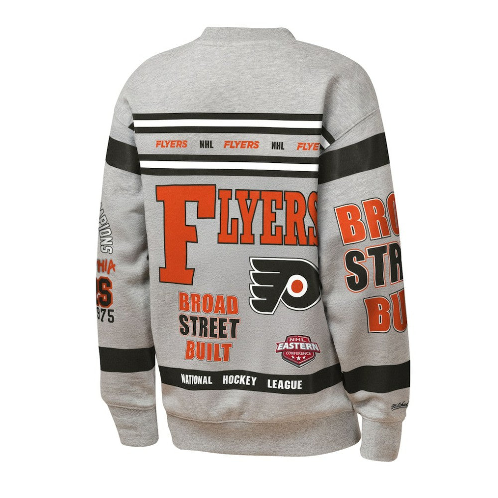NHL Heather Gray Philadelphia Flyers Mitchell & Ness Youth Allover Print Fleece Crewneck Sweatshirt