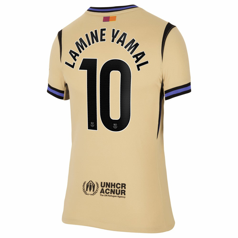 Lamine Yamal Barcelona Women's 2025/26 Away Stadium Replica Jersey - Nike Gold
