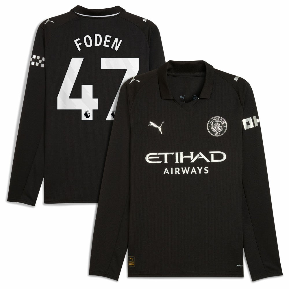 Phil Foden Manchester City Away 2025/26 Replica Long Sleeve Player Jersey - Puma Black
