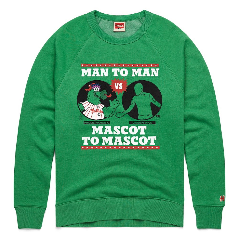 MLB Philadelphia Phillies x It's Always Sunny in Philadelphia Homage Male Adult Phillie Phanatic vs Green Man Sweatshirt