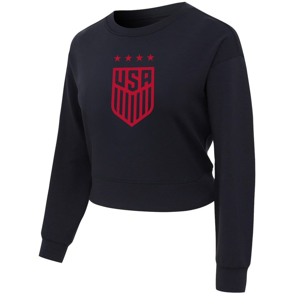 USWNT Concepts Sport Women's Tri-Blend Darby Knit Long Sleeve Crop Top -  Black