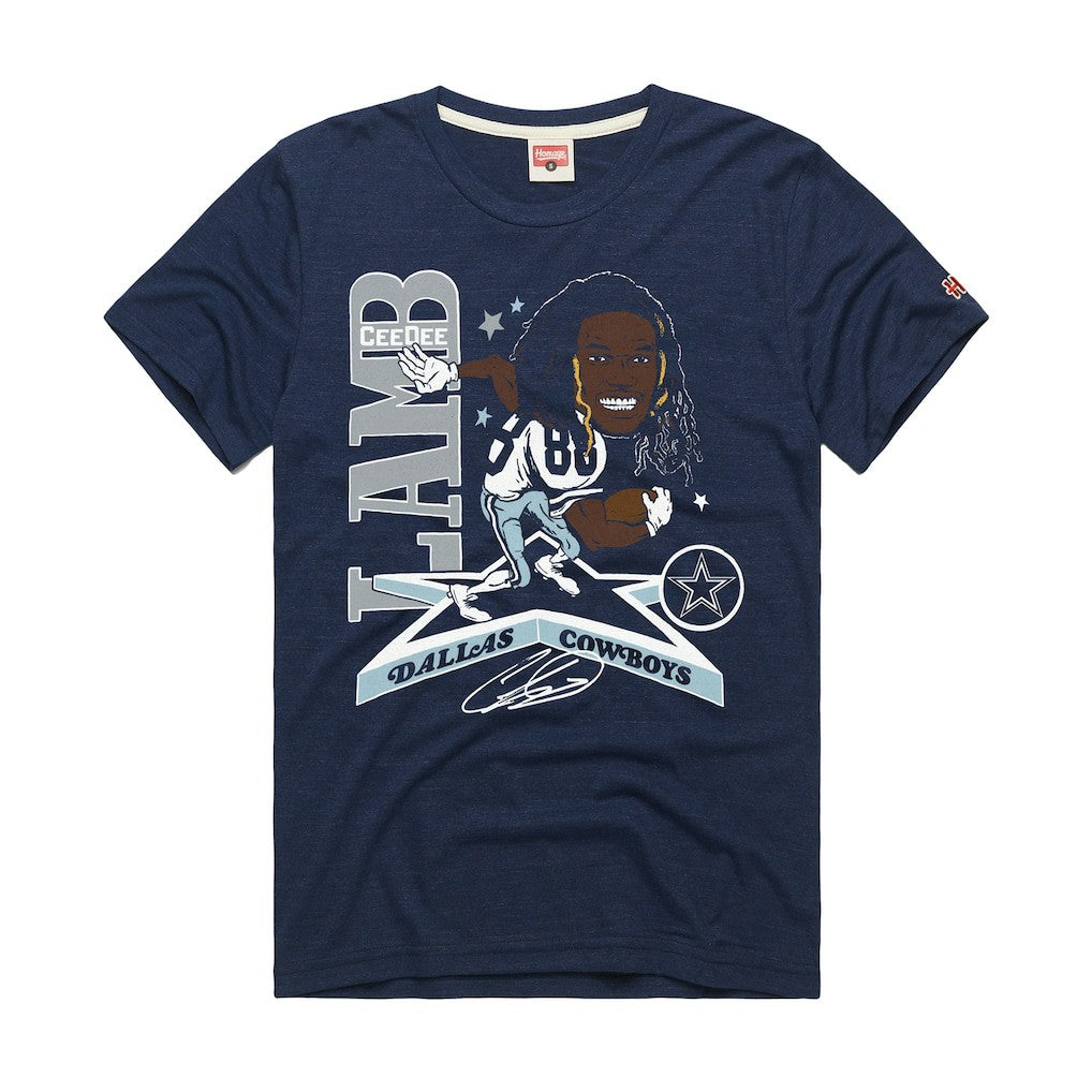 CeeDee Lamb  Homage Unisex Caricature Player Graphic Tri-Blend T-Shirt - Dallas Cowboys