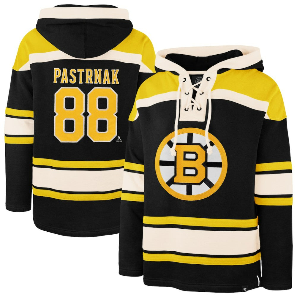 NHL Black David Pastrnak Boston Bruins '47 Player Name & Number Lacer Hoodie