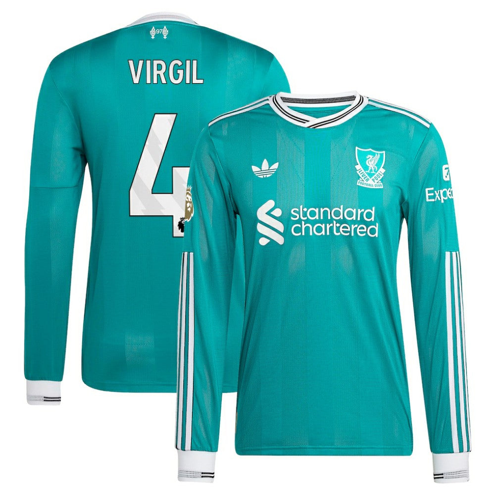 Virgil van Dijk Liverpool 2025/26 Third Long Sleeve Player Jersey - Adidas Green