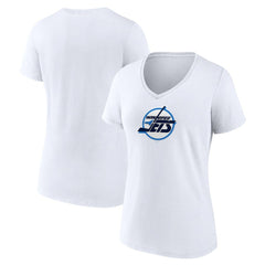NHL White Winnipeg Jets Women's Primary Logo V-Neck T-Shirt