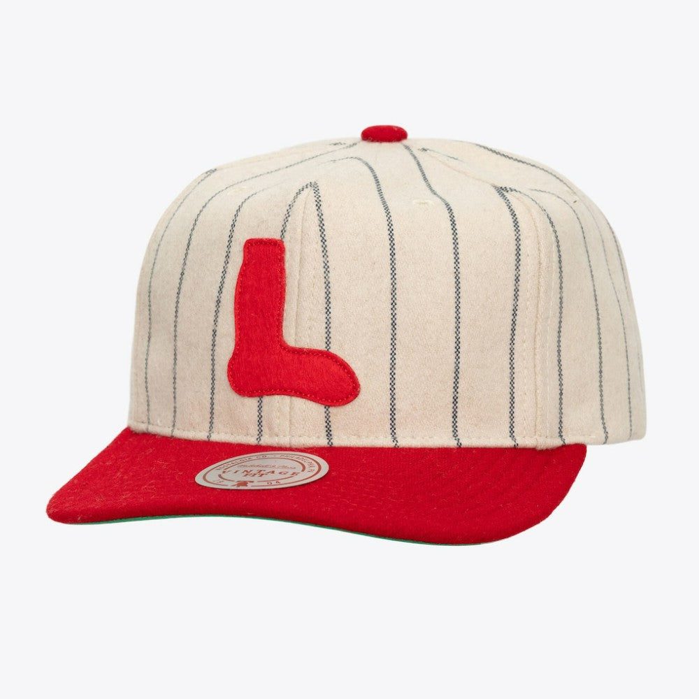 MLB Boston Red Sox Mitchell & Ness Unisex Vintage Ground Melton Wool Pinstripe Adjustable Hat