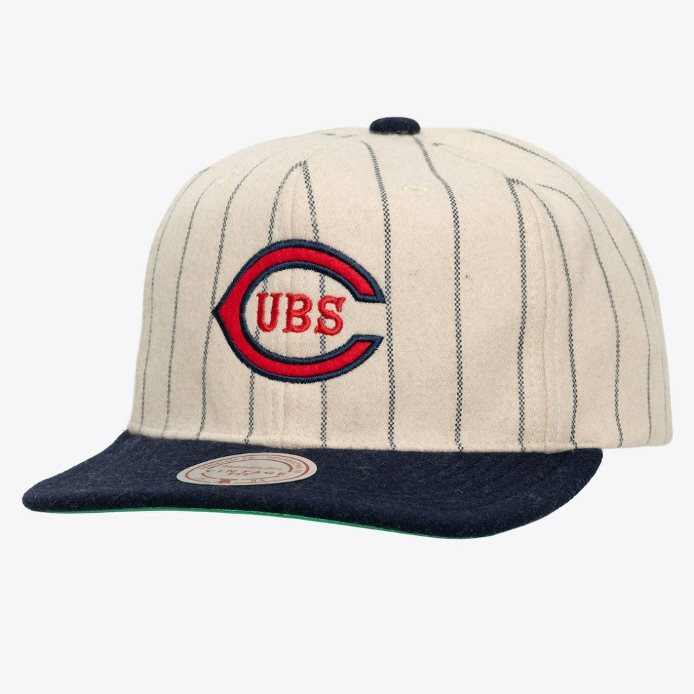 MLB Chicago Cubs Mitchell & Ness Unisex Vintage Ground Melton Wool Pinstripe Adjustable Hat