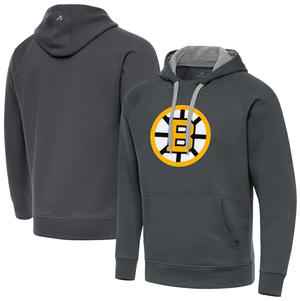 NHL Charcoal Boston Bruins Antigua Victory Pullover Hoodie