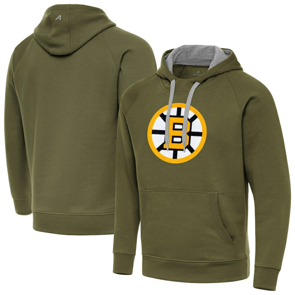 NHL Olive Boston Bruins Antigua Victory Pullover Hoodie
