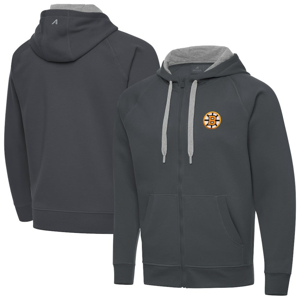 NHL Charcoal Boston Bruins Antigua Victory Full-Zip Hoodie