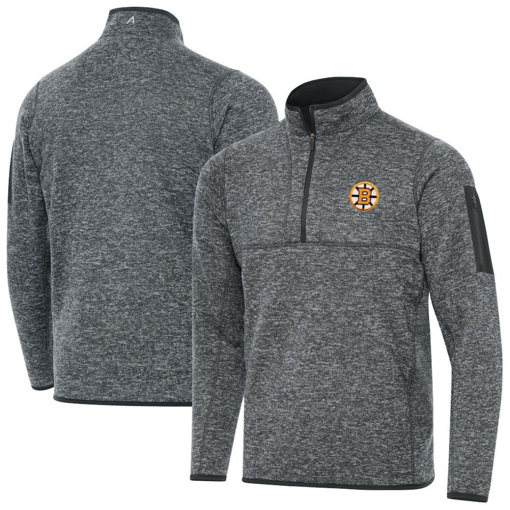 NHL Heather Black Boston Bruins Antigua Fortune Quarter-Zip Pullover Jacket