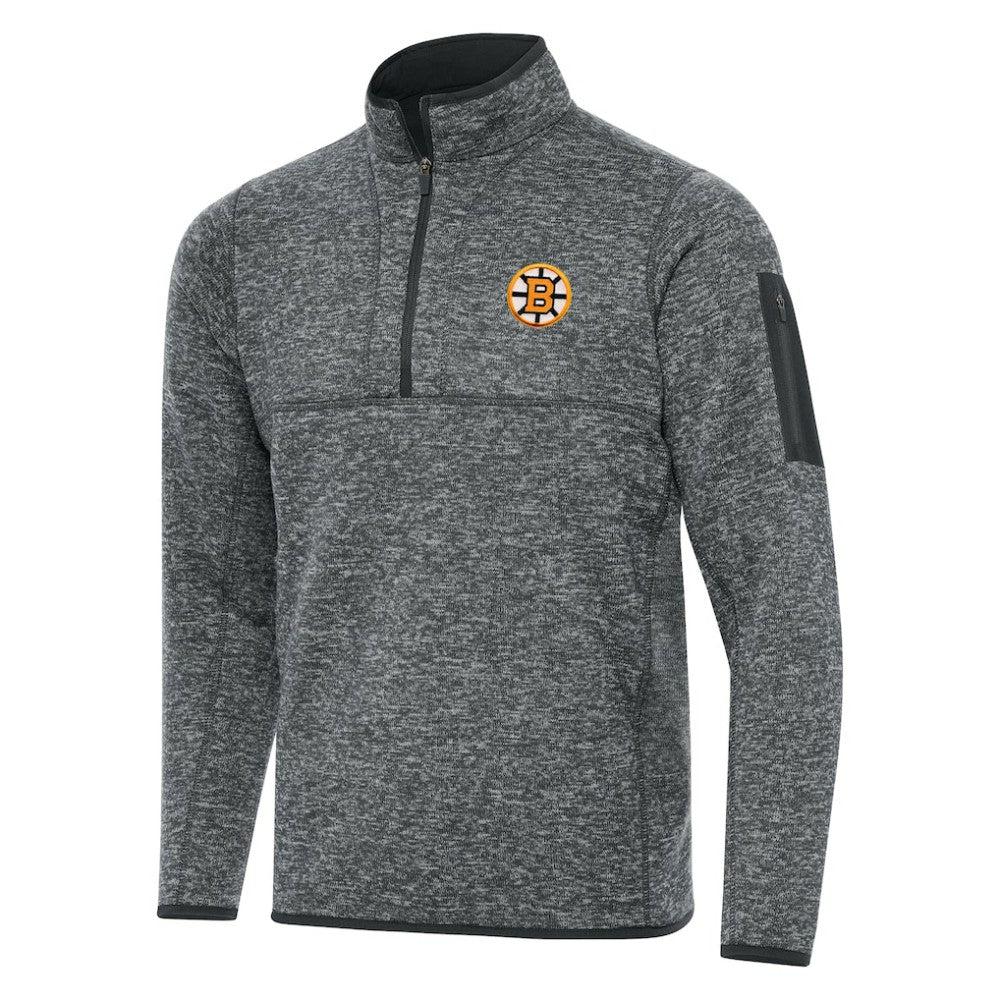 NHL Heather Black Boston Bruins Antigua Fortune Quarter-Zip Pullover Jacket