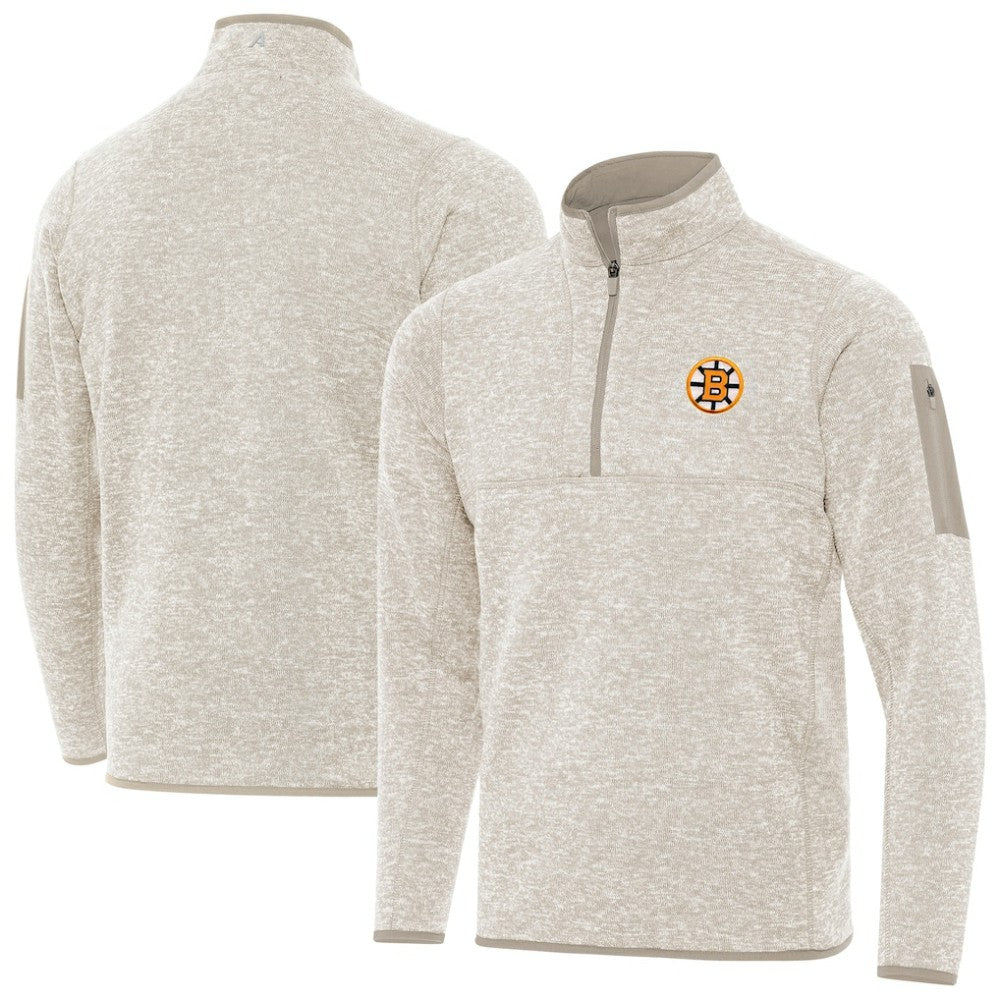 NHL Oatmeal Boston Bruins Antigua Fortune Quarter-Zip Pullover Jacket