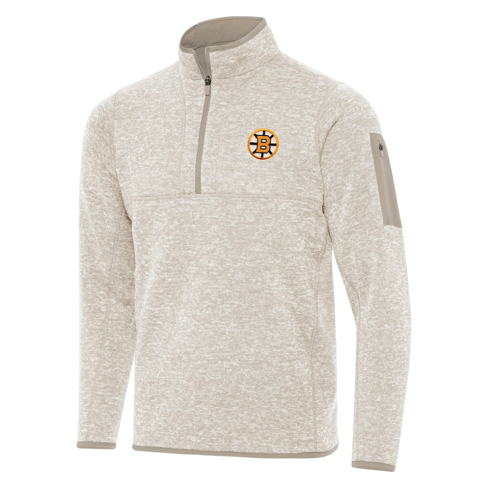 NHL Oatmeal Boston Bruins Antigua Fortune Quarter-Zip Pullover Jacket