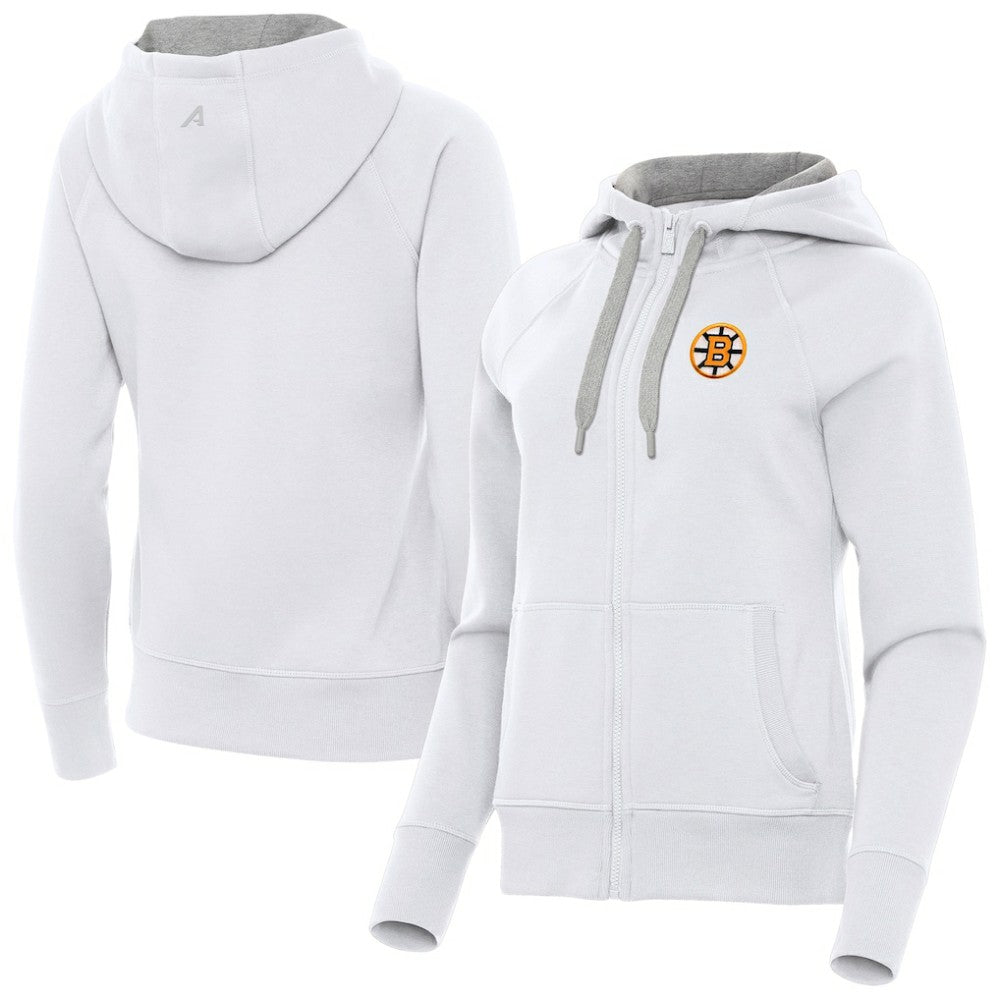 NHL White Boston Bruins Antigua Women's Victory Full-Zip Hoodie