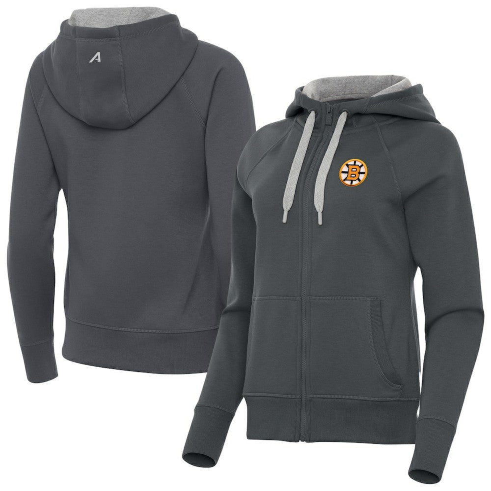 NHL Charcoal Boston Bruins Antigua Women's Victory Full-Zip Hoodie