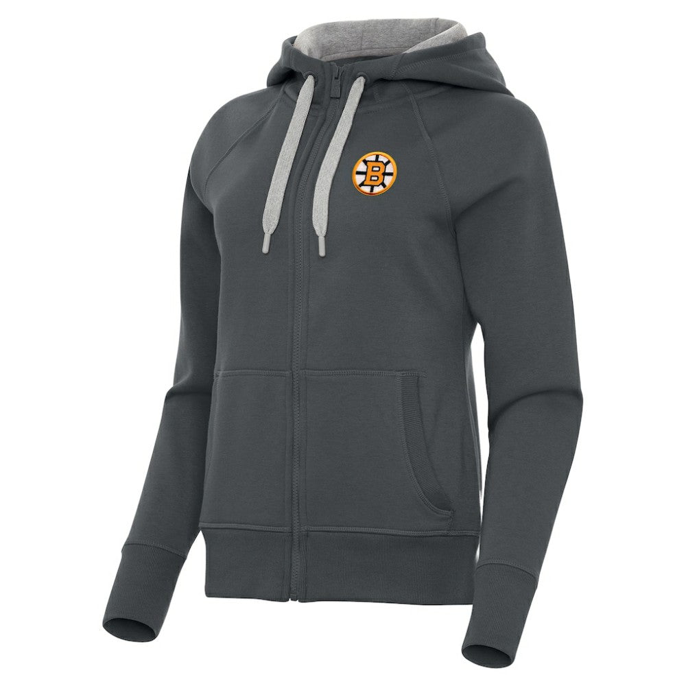 NHL Charcoal Boston Bruins Antigua Women's Victory Full-Zip Hoodie